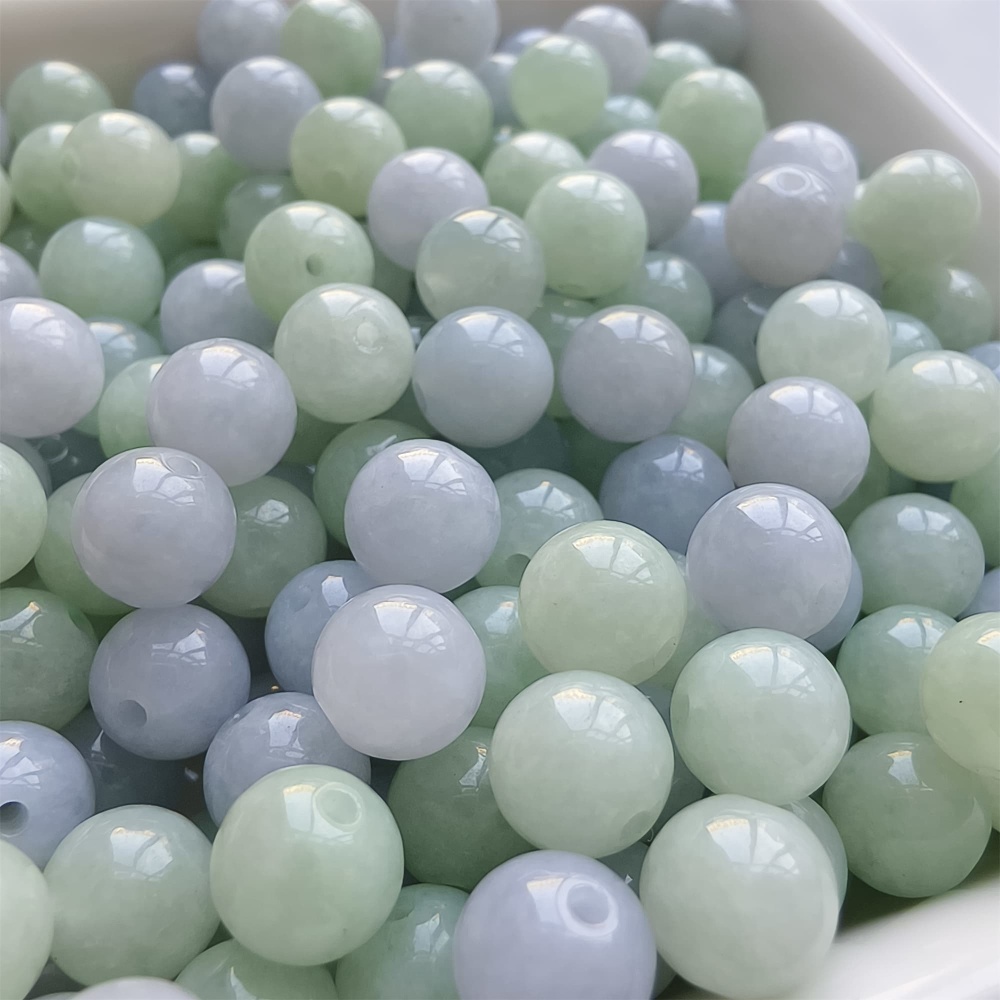 DDP | 30pcs 7mm Natural Certificated Type A Light Green And Light Lavender Jadeite Smooth Round Beads,Burma Jadeite Loose Ball Beads,DIY Jewelry Supplies