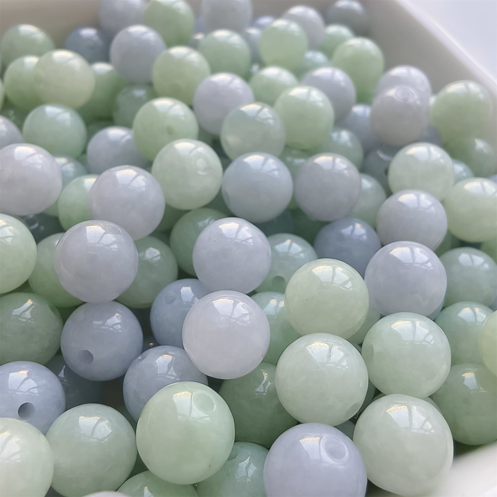 DDP | 30pcs 7mm Natural Certificated Type A Light Green And Light Lavender Jadeite Smooth Round Beads,Burma Jadeite Loose Ball Beads,DIY Jewelry Supplies