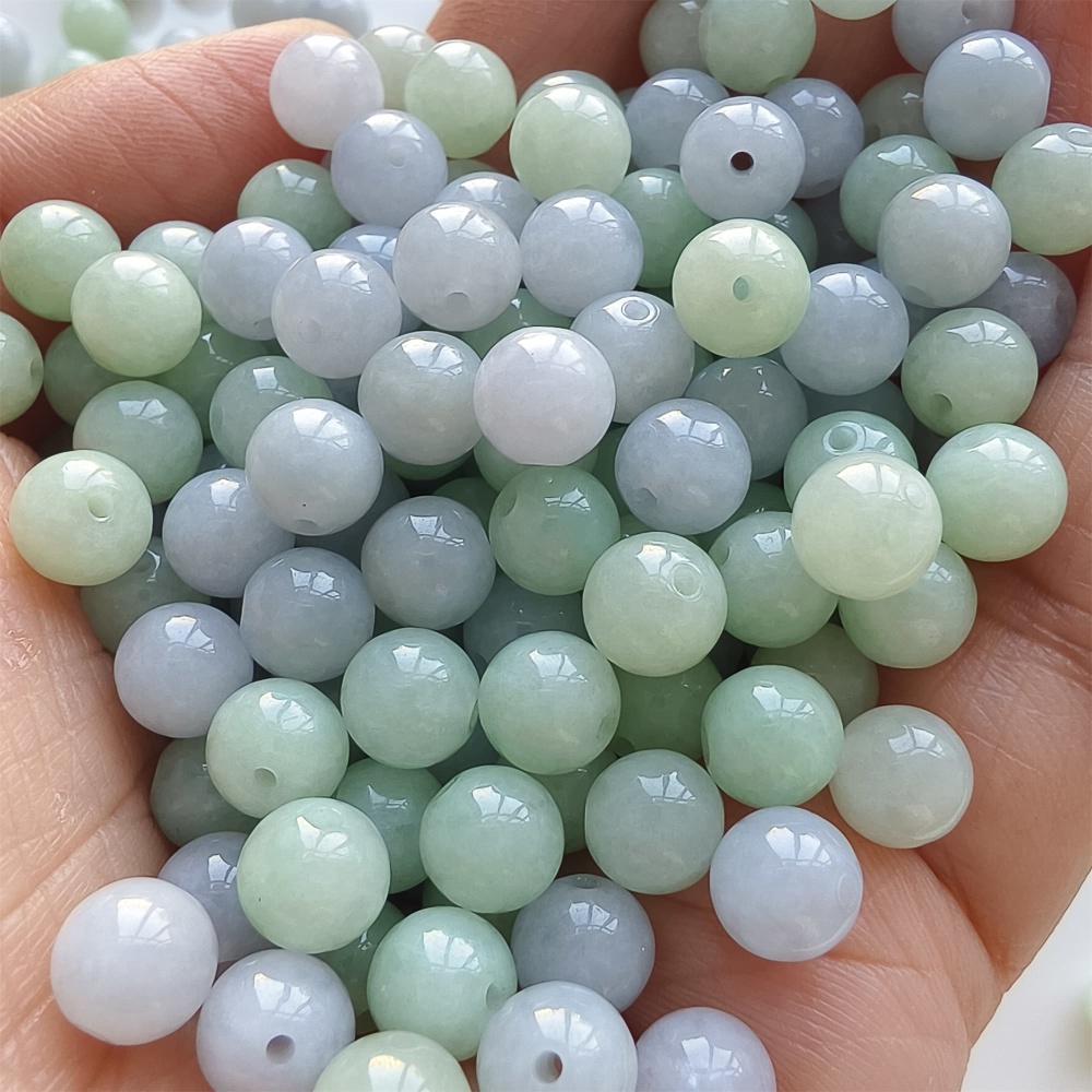 DDP | 30pcs 7mm Natural Certificated Type A Light Green And Light Lavender Jadeite Smooth Round Beads,Burma Jadeite Loose Ball Beads,DIY Jewelry Supplies