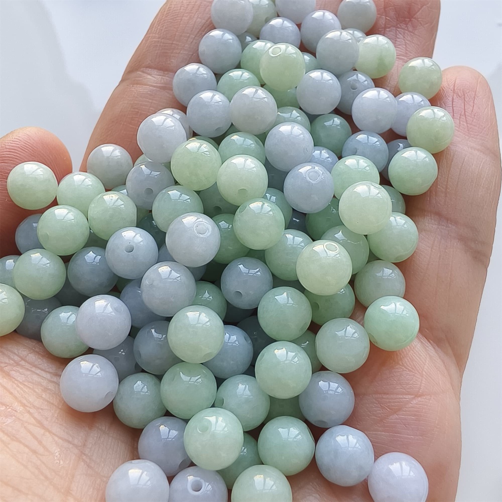 DDP | 30pcs 7mm Natural Certificated Type A Light Green And Light Lavender Jadeite Smooth Round Beads,Burma Jadeite Loose Ball Beads,DIY Jewelry Supplies