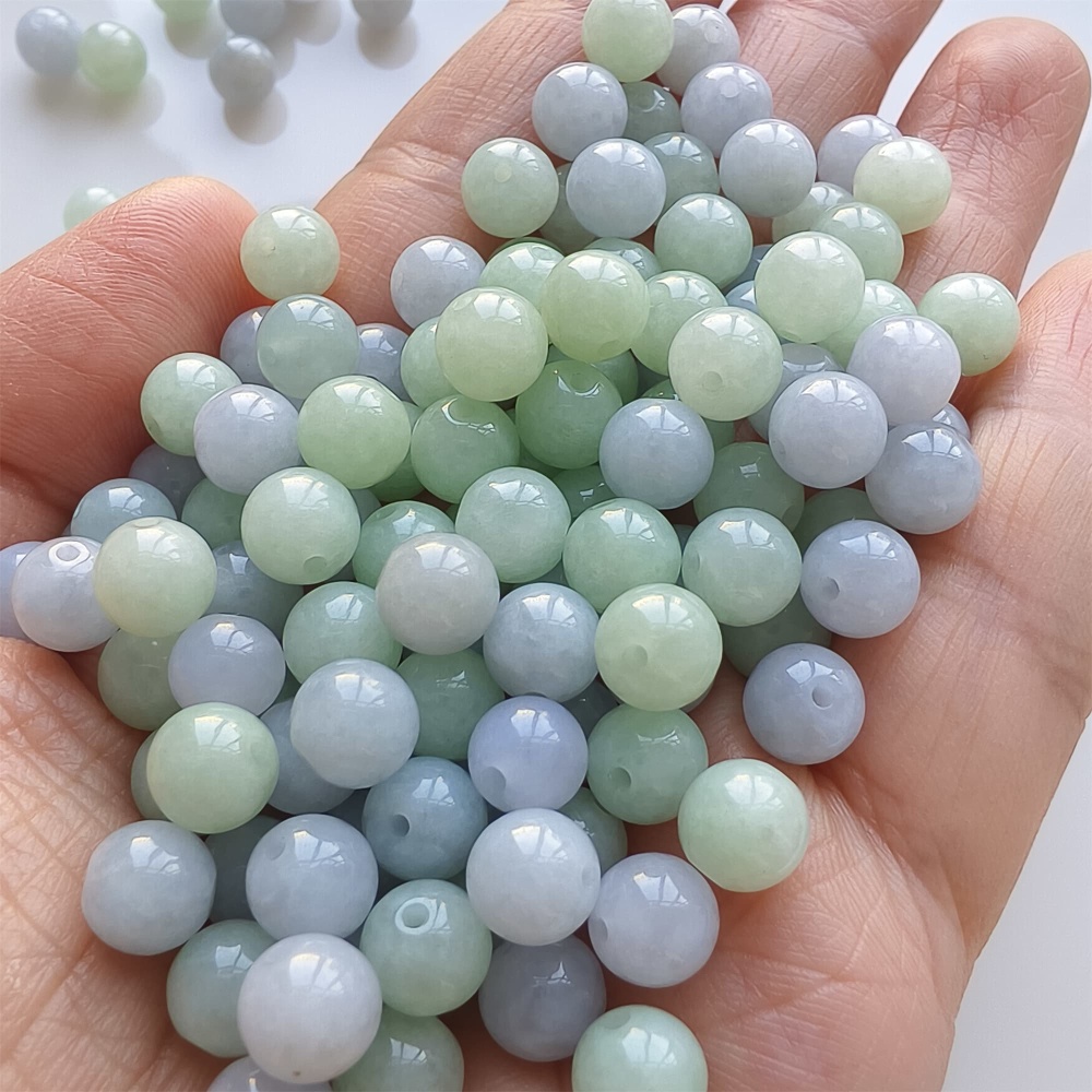 DDP | 30pcs 7mm Natural Certificated Type A Light Green And Light Lavender Jadeite Smooth Round Beads,Burma Jadeite Loose Ball Beads,DIY Jewelry Supplies