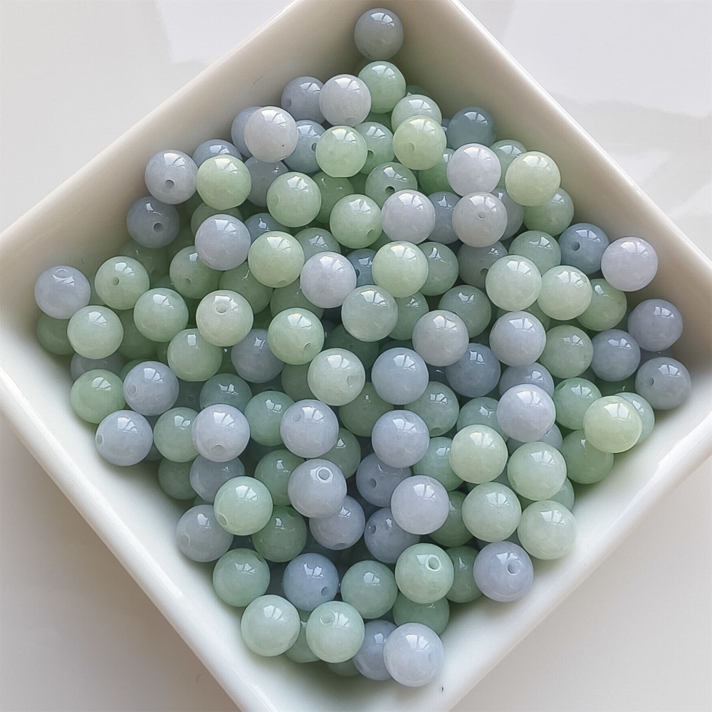 DDP | 30pcs 7mm Natural Certificated Type A Light Green And Light Lavender Jadeite Smooth Round Beads,Burma Jadeite Loose Ball Beads,DIY Jewelry Supplies