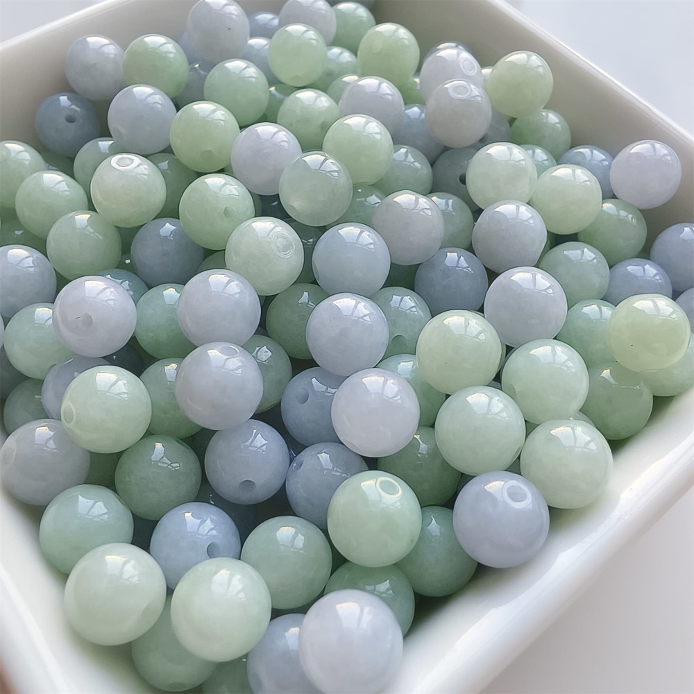 DDP | 30pcs 7mm Natural Certificated Type A Light Green And Light Lavender Jadeite Smooth Round Beads,Burma Jadeite Loose Ball Beads,DIY Jewelry Supplies