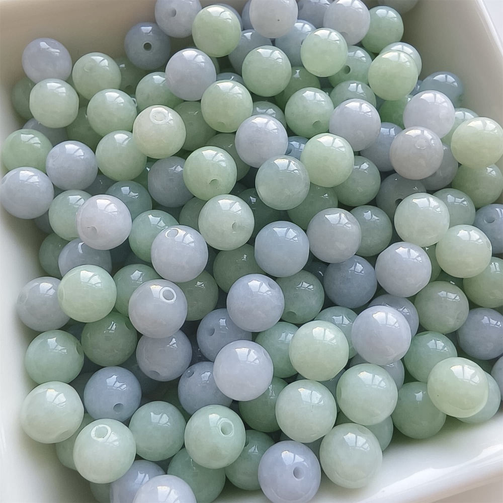 DDP | 30pcs 7mm Natural Certificated Type A Light Green And Light Lavender Jadeite Smooth Round Beads,Burma Jadeite Loose Ball Beads,DIY Jewelry Supplies