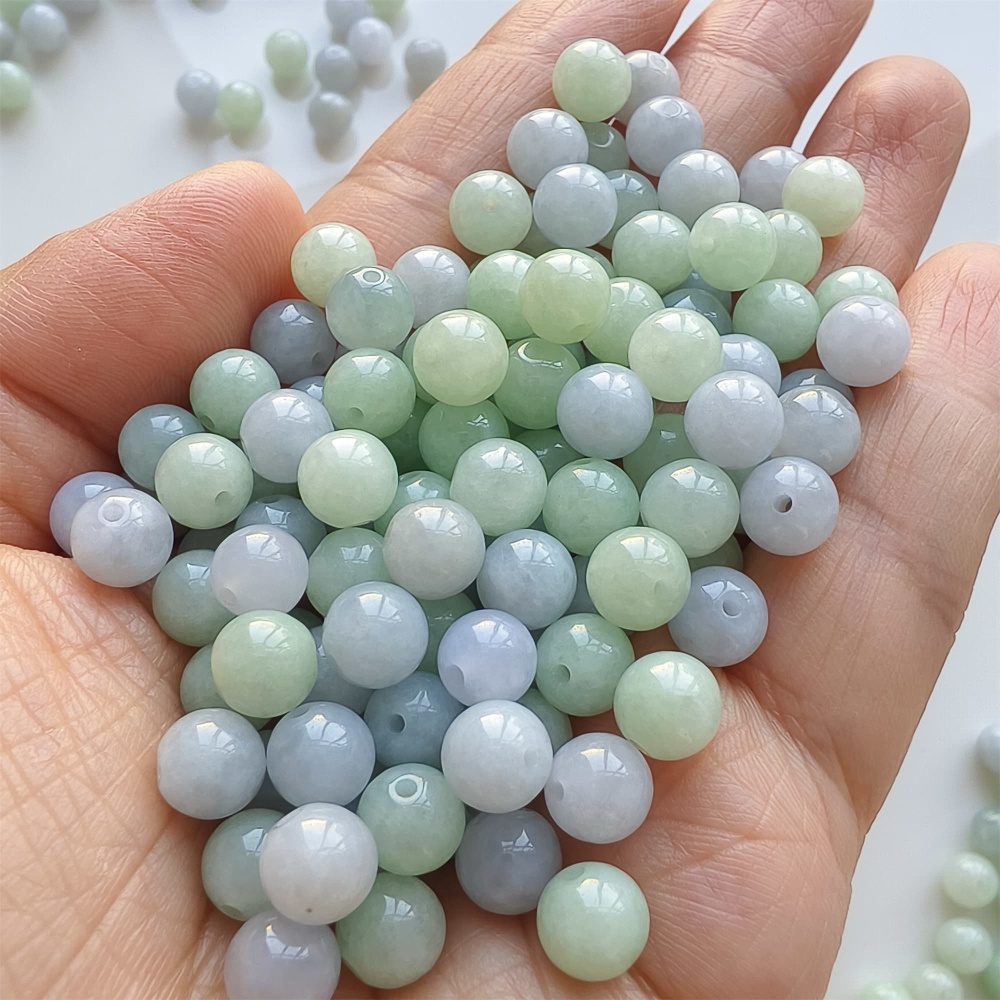 DDP | 30pcs 7mm Natural Certificated Type A Light Green And Light Lavender Jadeite Smooth Round Beads,Burma Jadeite Loose Ball Beads,DIY Jewelry Supplies