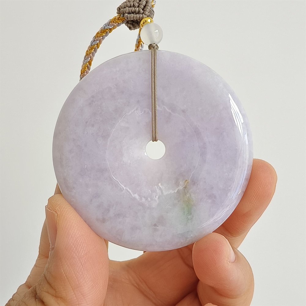 DDP | 54.8X6mm Natural Certificated Type A Icy Waxy Light Lavender Burmese Jadeite Chunky Rondelle Pendant,Donut Beads