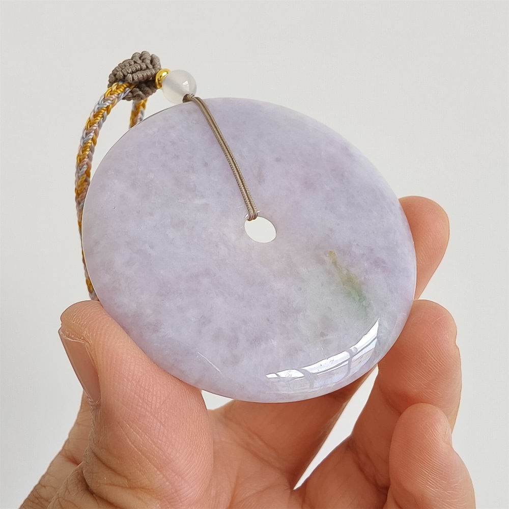 DDP | 54.8X6mm Natural Certificated Type A Icy Waxy Light Lavender Burmese Jadeite Chunky Rondelle Pendant,Donut Beads