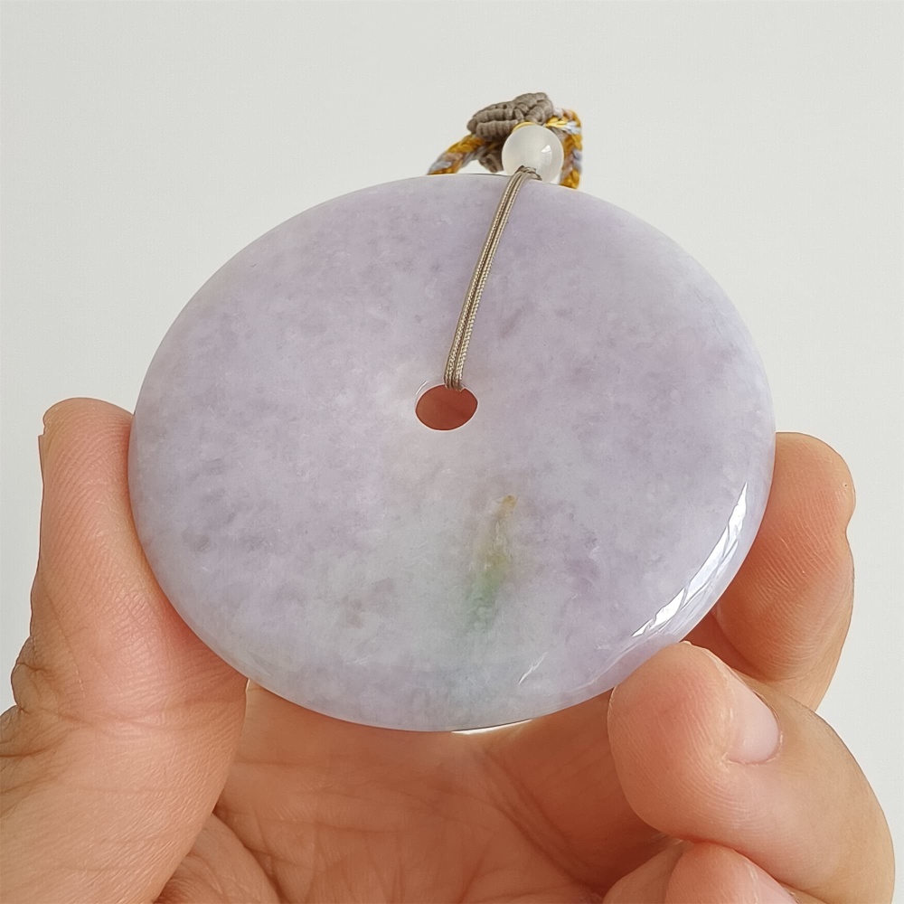 DDP | 54.8X6mm Natural Certificated Type A Icy Waxy Light Lavender Burmese Jadeite Chunky Rondelle Pendant,Donut Beads