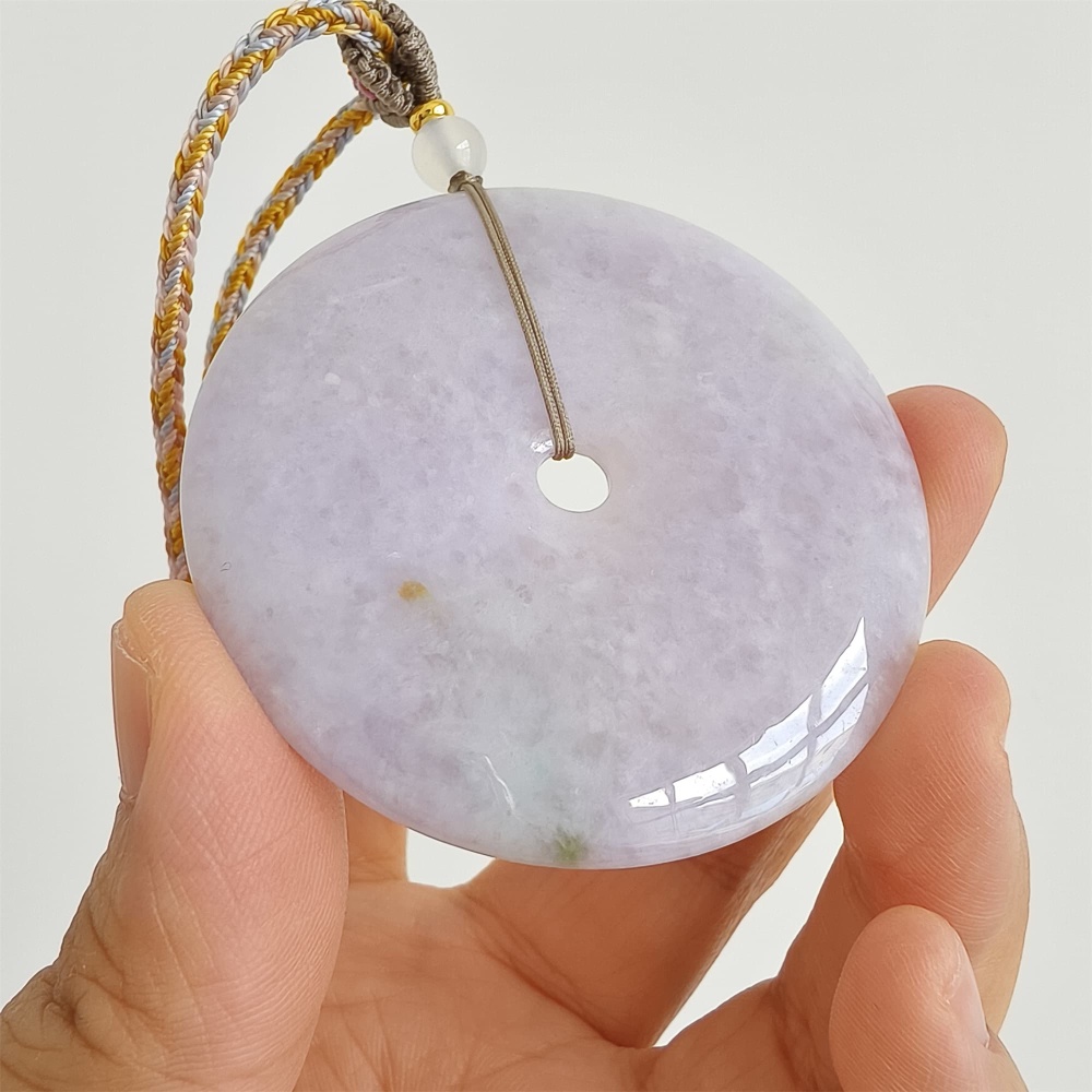 DDP | 54.8X6mm Natural Certificated Type A Icy Waxy Light Lavender Burmese Jadeite Chunky Rondelle Pendant,Donut Beads