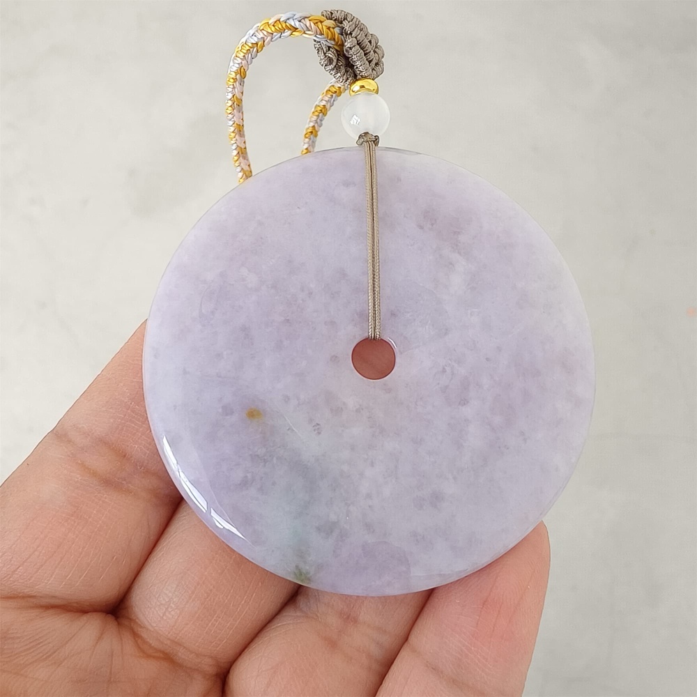 DDP | 54.8X6mm Natural Certificated Type A Icy Waxy Light Lavender Burmese Jadeite Chunky Rondelle Pendant,Donut Beads