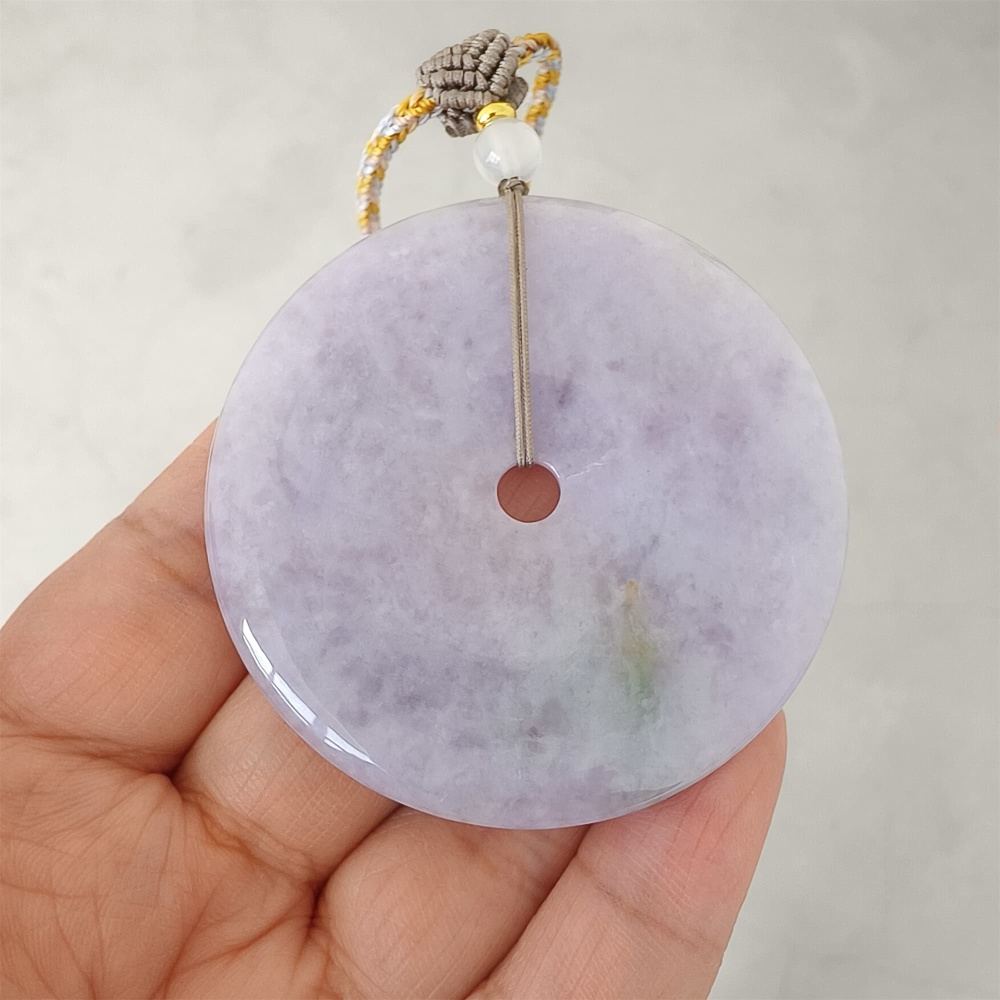 DDP | 54.8X6mm Natural Certificated Type A Icy Waxy Light Lavender Burmese Jadeite Chunky Rondelle Pendant,Donut Beads