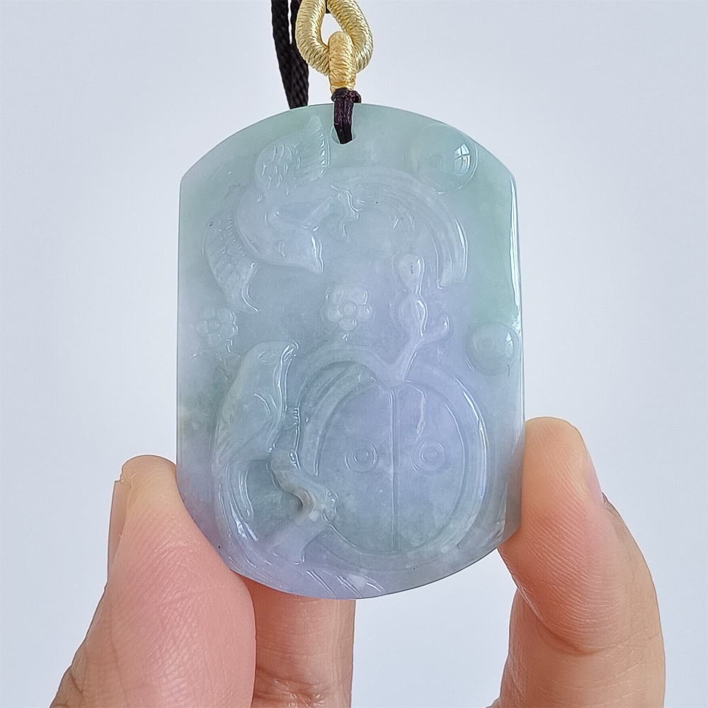 DDP | 49.8X34.8X5.5mm Natural Certificated Type A Icy Waxy Light Green And Light Lavender Burmese Jadeite Rectangle Pendant With Bird Carved,DIY Jewelry Supplies
