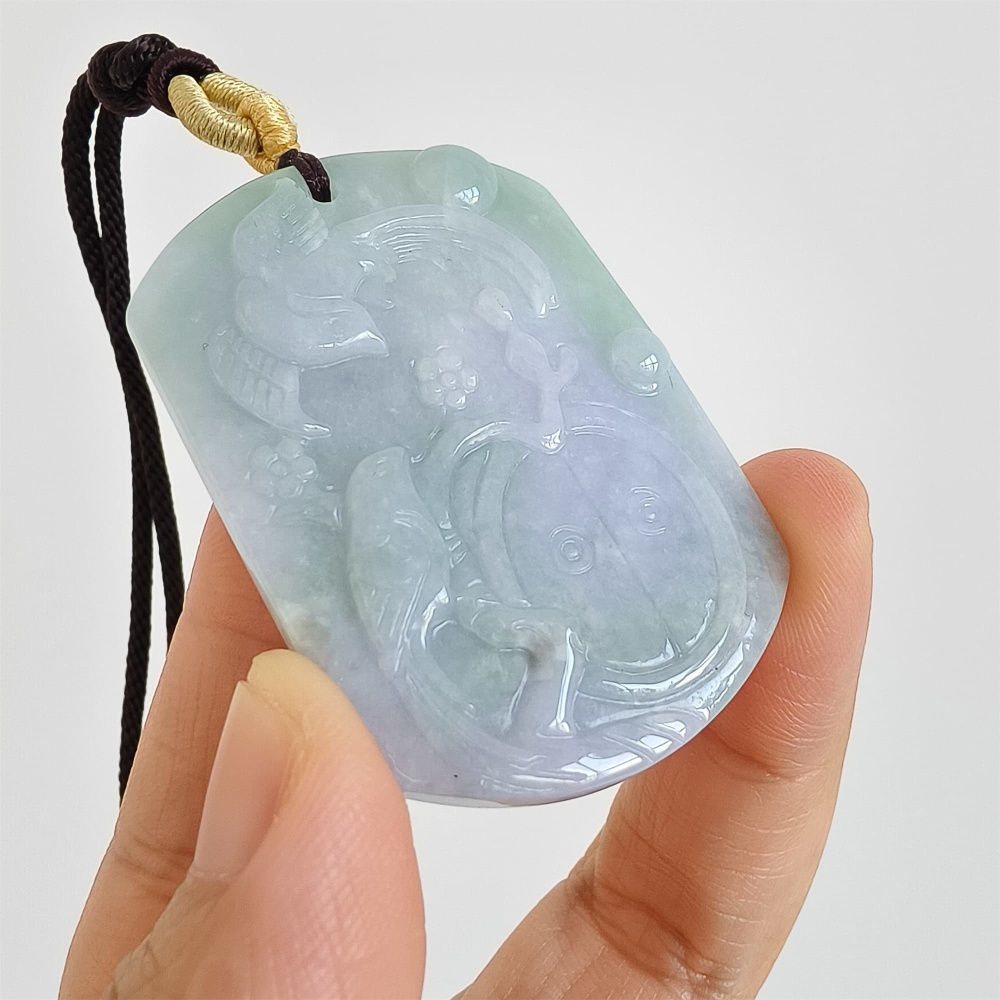 DDP | 49.8X34.8X5.5mm Natural Certificated Type A Icy Waxy Light Green And Light Lavender Burmese Jadeite Rectangle Pendant With Bird Carved,DIY Jewelry Supplies
