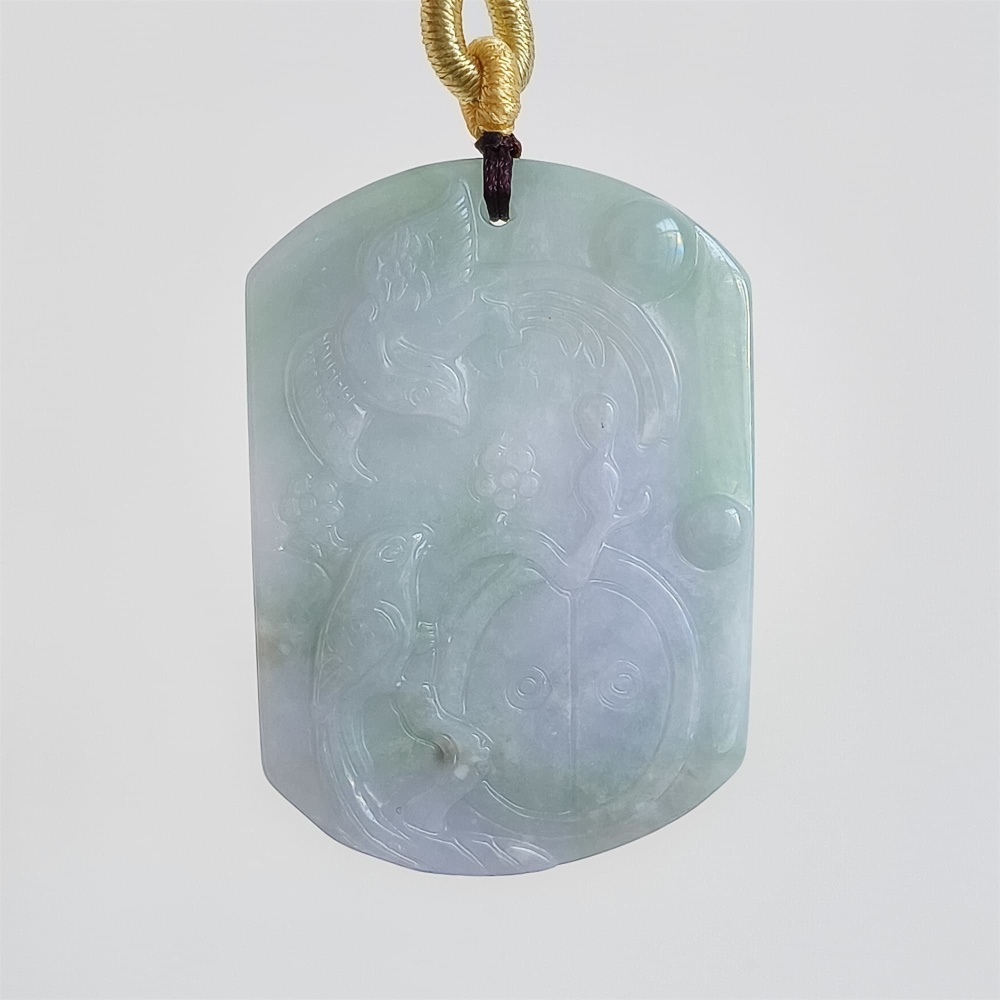 DDP | 49.8X34.8X5.5mm Natural Certificated Type A Icy Waxy Light Green And Light Lavender Burmese Jadeite Rectangle Pendant With Bird Carved,DIY Jewelry Supplies