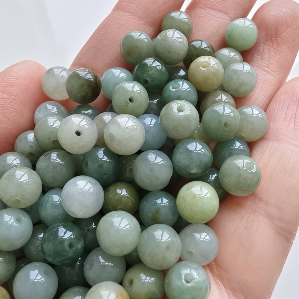 DDP | 22pcs 7.7mm Natural Certificated Type A Oil Green Jadeite Smooth Round Beads,Green Burma Jadeite Loose Ball Beads,DIY Jewelry Supplies