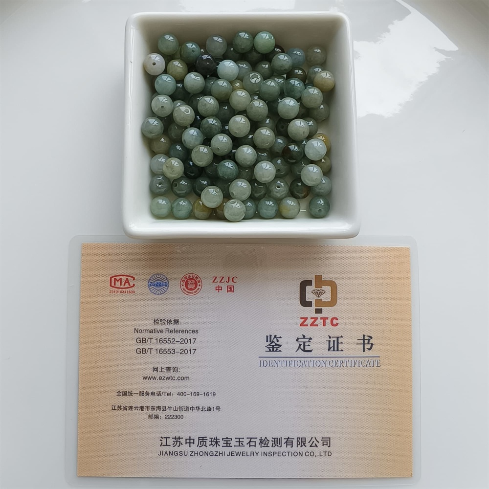 DDP | 22pcs 7.7mm Natural Certificated Type A Oil Green Jadeite Smooth Round Beads,Green Burma Jadeite Loose Ball Beads,DIY Jewelry Supplies