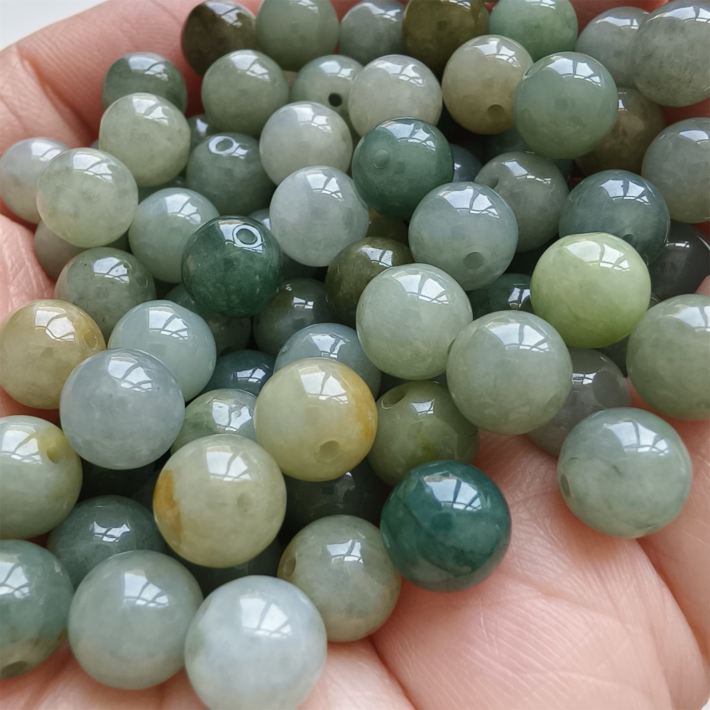 DDP | 22pcs 7.7mm Natural Certificated Type A Oil Green Jadeite Smooth Round Beads,Green Burma Jadeite Loose Ball Beads,DIY Jewelry Supplies