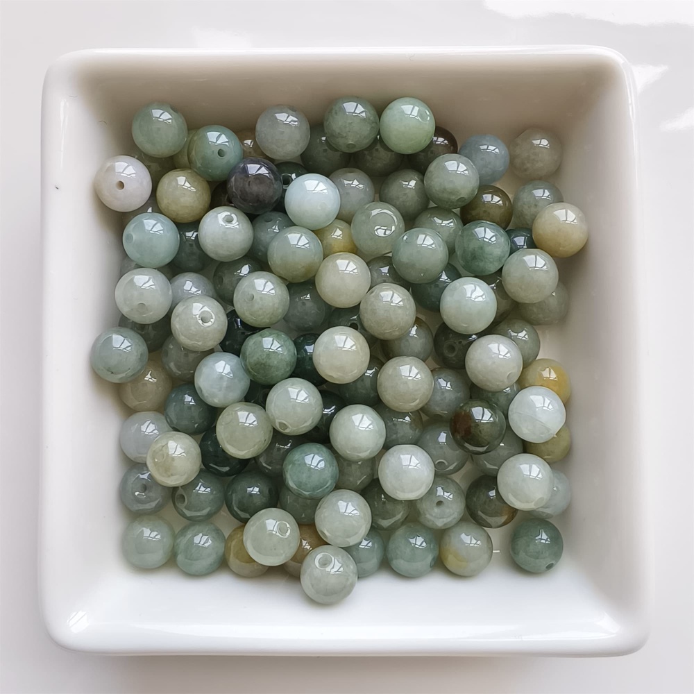 DDP | 22pcs 7.7mm Natural Certificated Type A Oil Green Jadeite Smooth Round Beads,Green Burma Jadeite Loose Ball Beads,DIY Jewelry Supplies