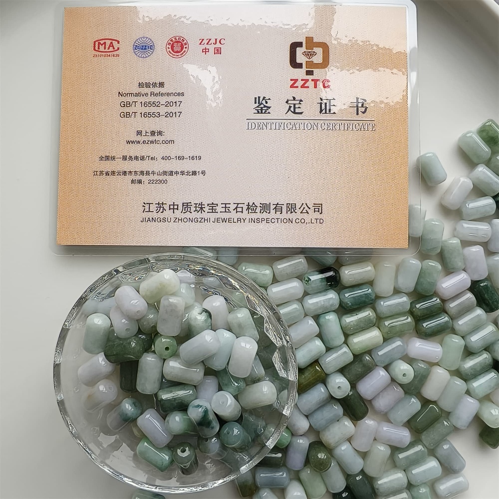 DDP | 20pcs 14X8mm Natural Type A Untreated Green White Burmese Jadeite Cylindrical Beads,Burmese Jadeite Barrel beads,DIY Jewelry Supplies