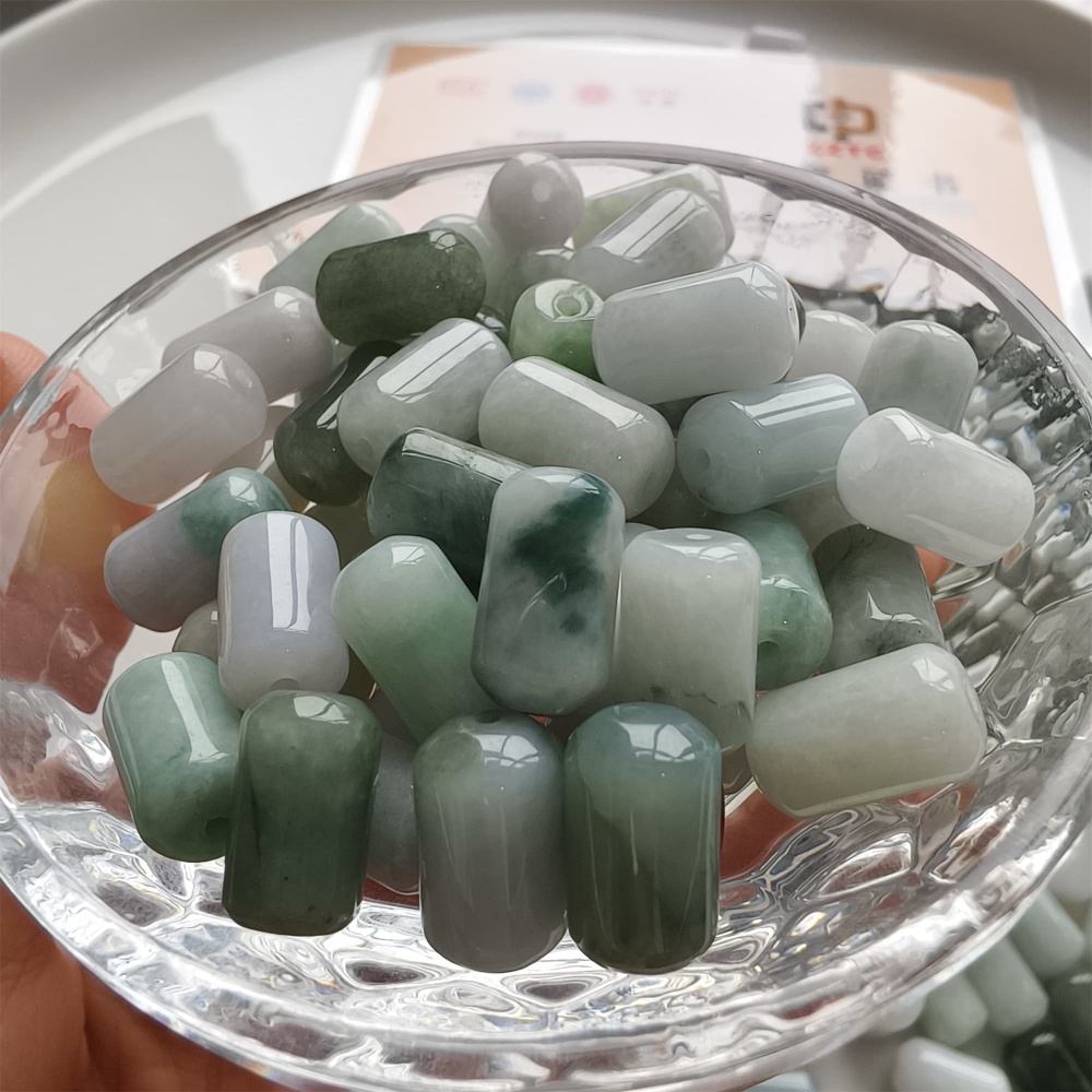 DDP | 20pcs 14X8mm Natural Type A Untreated Green White Burmese Jadeite Cylindrical Beads,Burmese Jadeite Barrel beads,DIY Jewelry Supplies