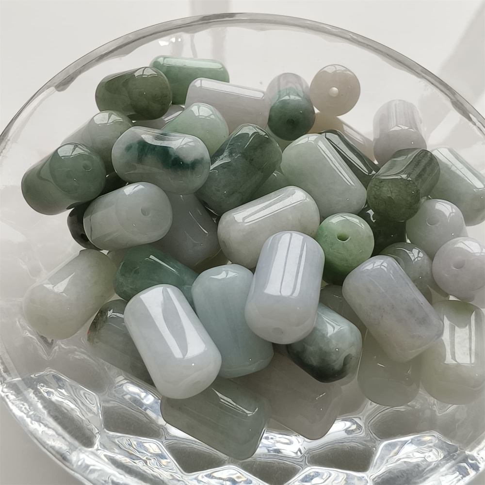 DDP | 20pcs 14X8mm Natural Type A Untreated Green White Burmese Jadeite Cylindrical Beads,Burmese Jadeite Barrel beads,DIY Jewelry Supplies