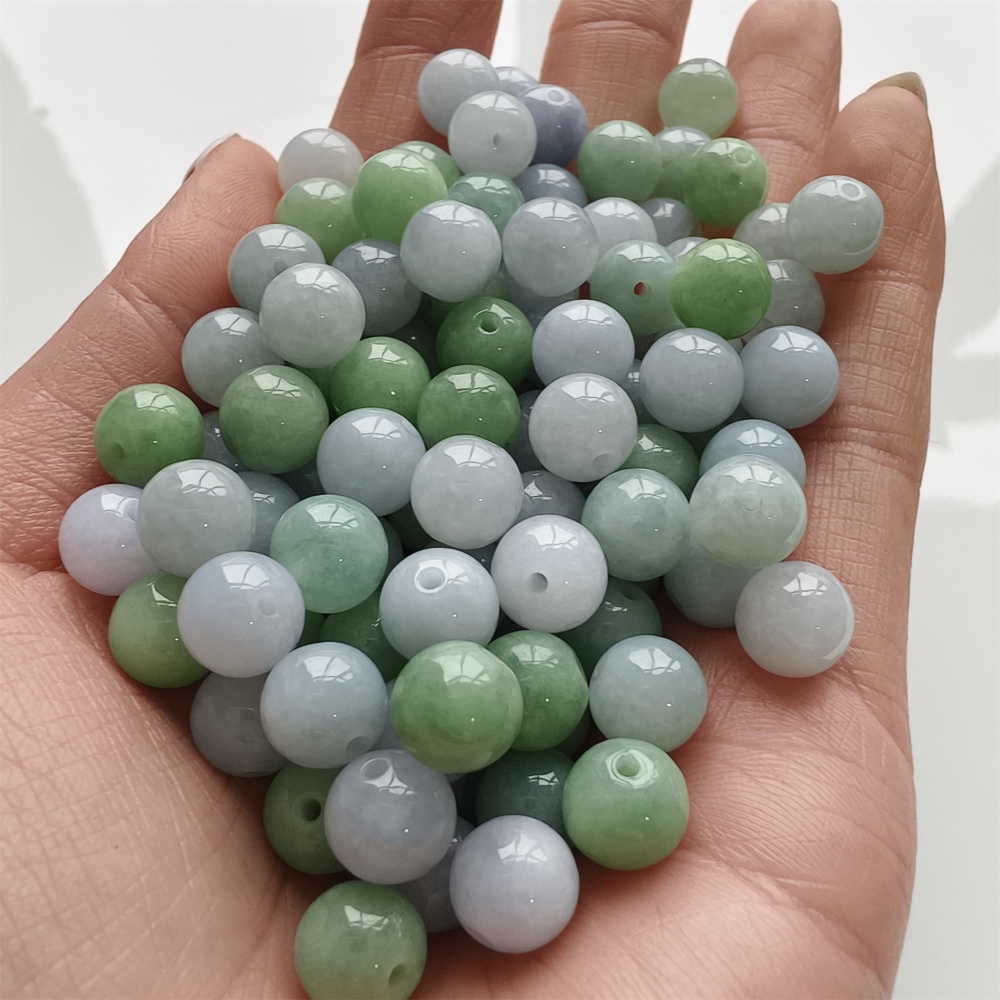 DDP | 30pcs 8mm Natural Certificated Type A Light Green And Light Lavender Jadeite Smooth Round Beads,Burma Jadeite Loose Ball Beads,DIY Jewelry Supplies