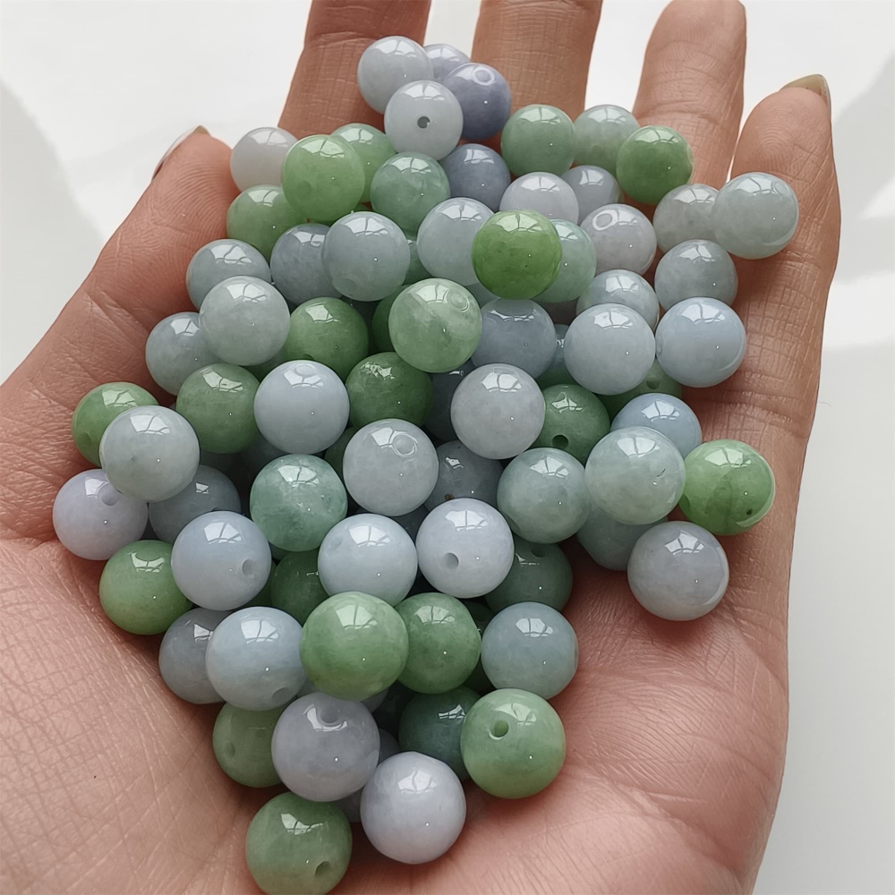 DDP | 30pcs 8mm Natural Certificated Type A Light Green And Light Lavender Jadeite Smooth Round Beads,Burma Jadeite Loose Ball Beads,DIY Jewelry Supplies