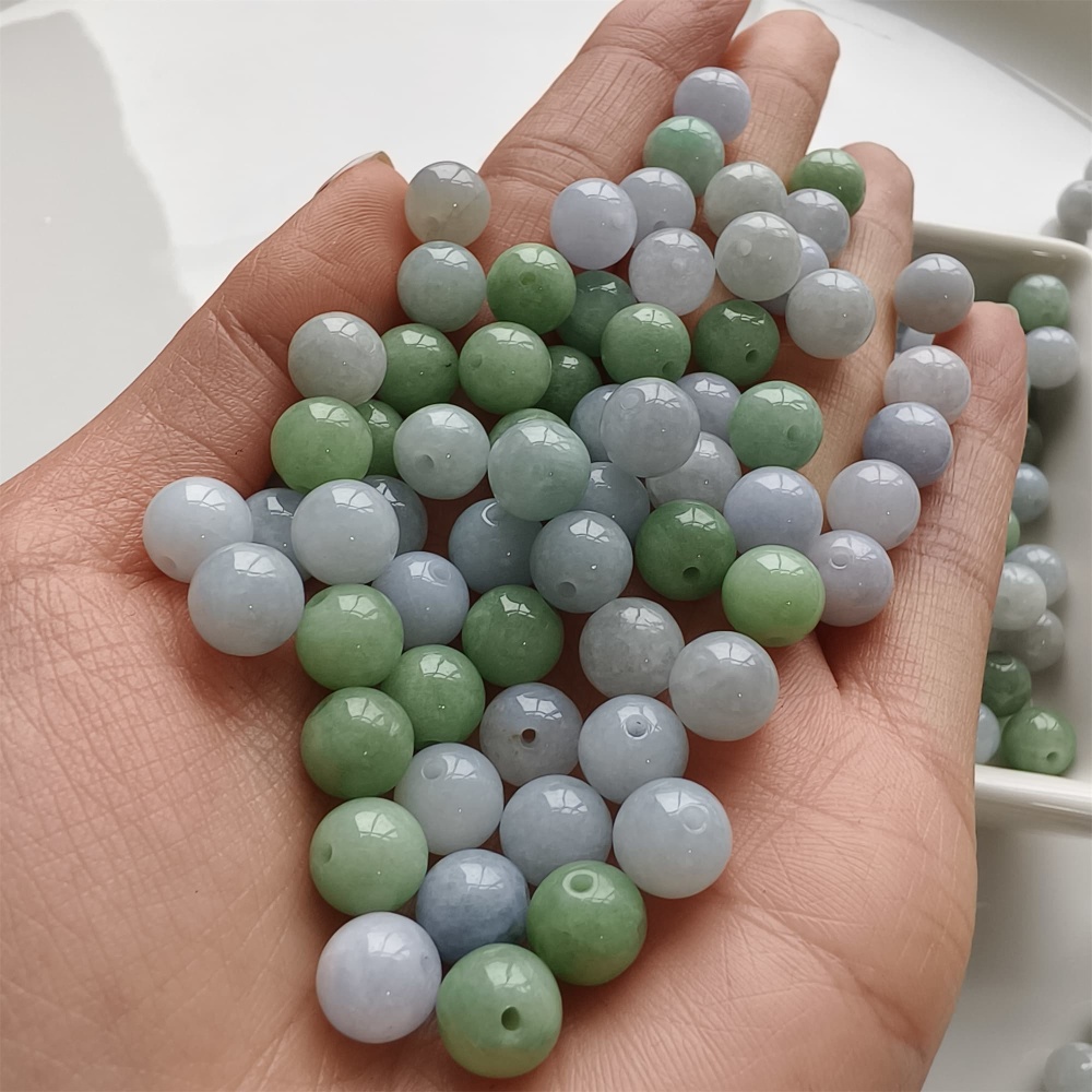 DDP | 30pcs 8mm Natural Certificated Type A Light Green And Light Lavender Jadeite Smooth Round Beads,Burma Jadeite Loose Ball Beads,DIY Jewelry Supplies