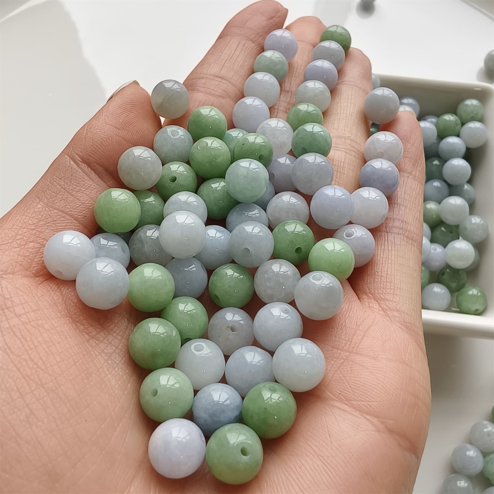 DDP | 30pcs 8mm Natural Certificated Type A Light Green And Light Lavender Jadeite Smooth Round Beads,Burma Jadeite Loose Ball Beads,DIY Jewelry Supplies
