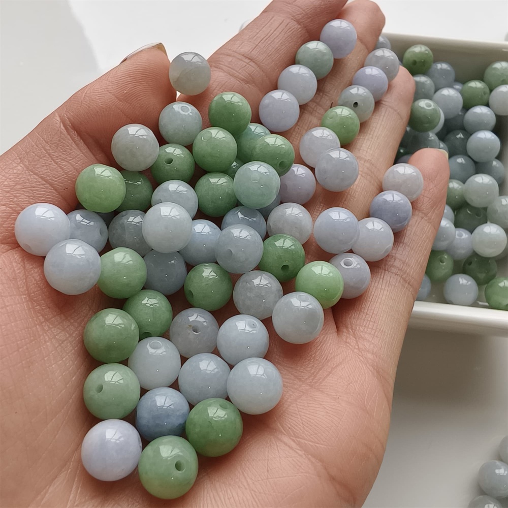 DDP | 30pcs 8mm Natural Certificated Type A Light Green And Light Lavender Jadeite Smooth Round Beads,Burma Jadeite Loose Ball Beads,DIY Jewelry Supplies