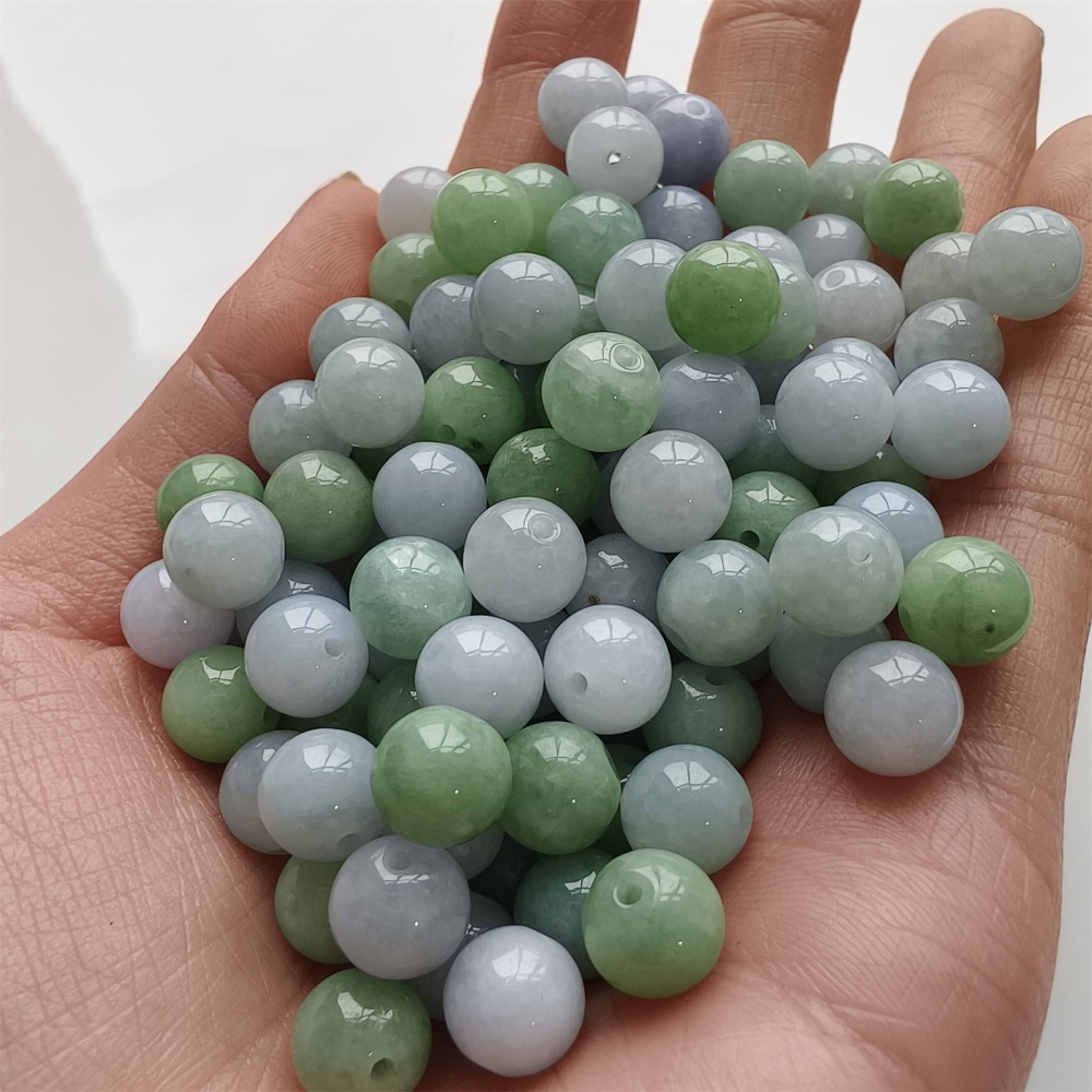 DDP | 30pcs 8mm Natural Certificated Type A Light Green And Light Lavender Jadeite Smooth Round Beads,Burma Jadeite Loose Ball Beads,DIY Jewelry Supplies