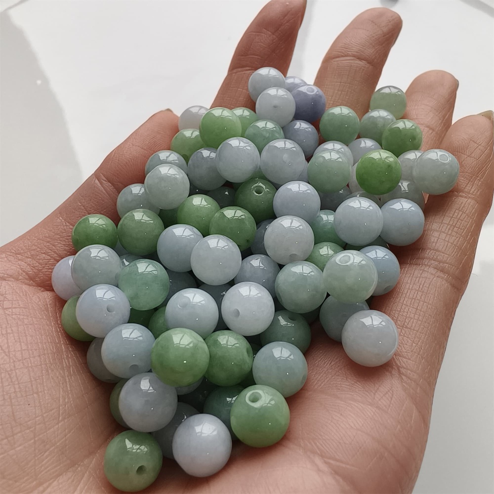 DDP | 30pcs 8mm Natural Certificated Type A Light Green And Light Lavender Jadeite Smooth Round Beads,Burma Jadeite Loose Ball Beads,DIY Jewelry Supplies