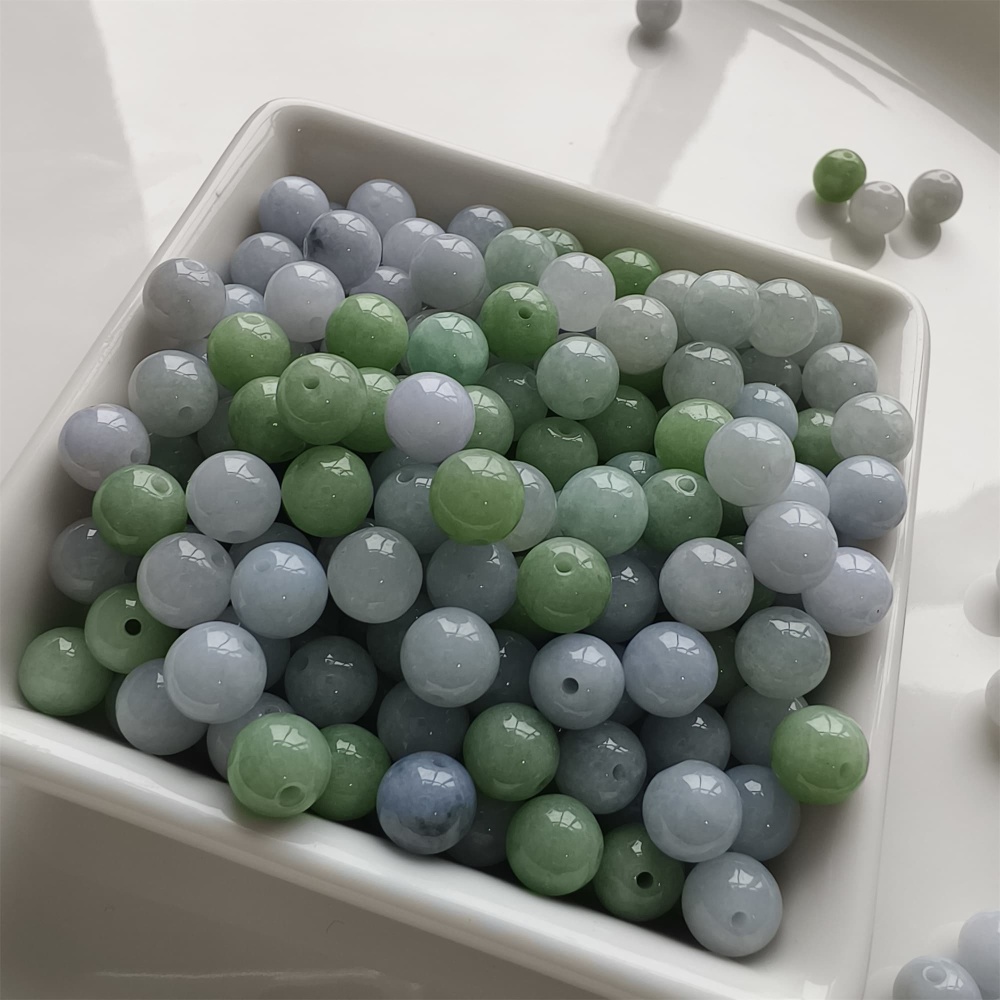 DDP | 30pcs 8mm Natural Certificated Type A Light Green And Light Lavender Jadeite Smooth Round Beads,Burma Jadeite Loose Ball Beads,DIY Jewelry Supplies