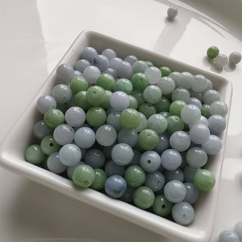 DDP | 30pcs 8mm Natural Certificated Type A Light Green And Light Lavender Jadeite Smooth Round Beads,Burma Jadeite Loose Ball Beads,DIY Jewelry Supplies