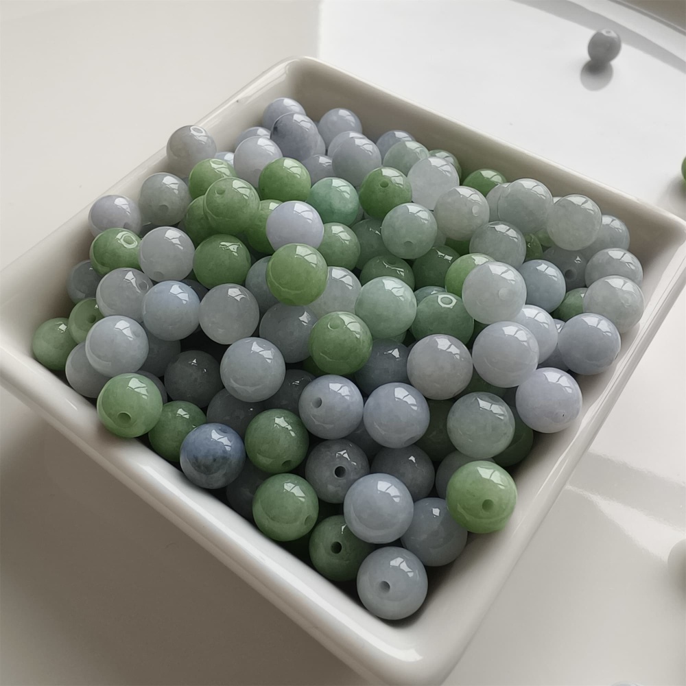 DDP | 30pcs 8mm Natural Certificated Type A Light Green And Light Lavender Jadeite Smooth Round Beads,Burma Jadeite Loose Ball Beads,DIY Jewelry Supplies