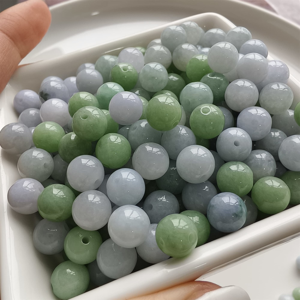DDP | 30pcs 8mm Natural Certificated Type A Light Green And Light Lavender Jadeite Smooth Round Beads,Burma Jadeite Loose Ball Beads,DIY Jewelry Supplies