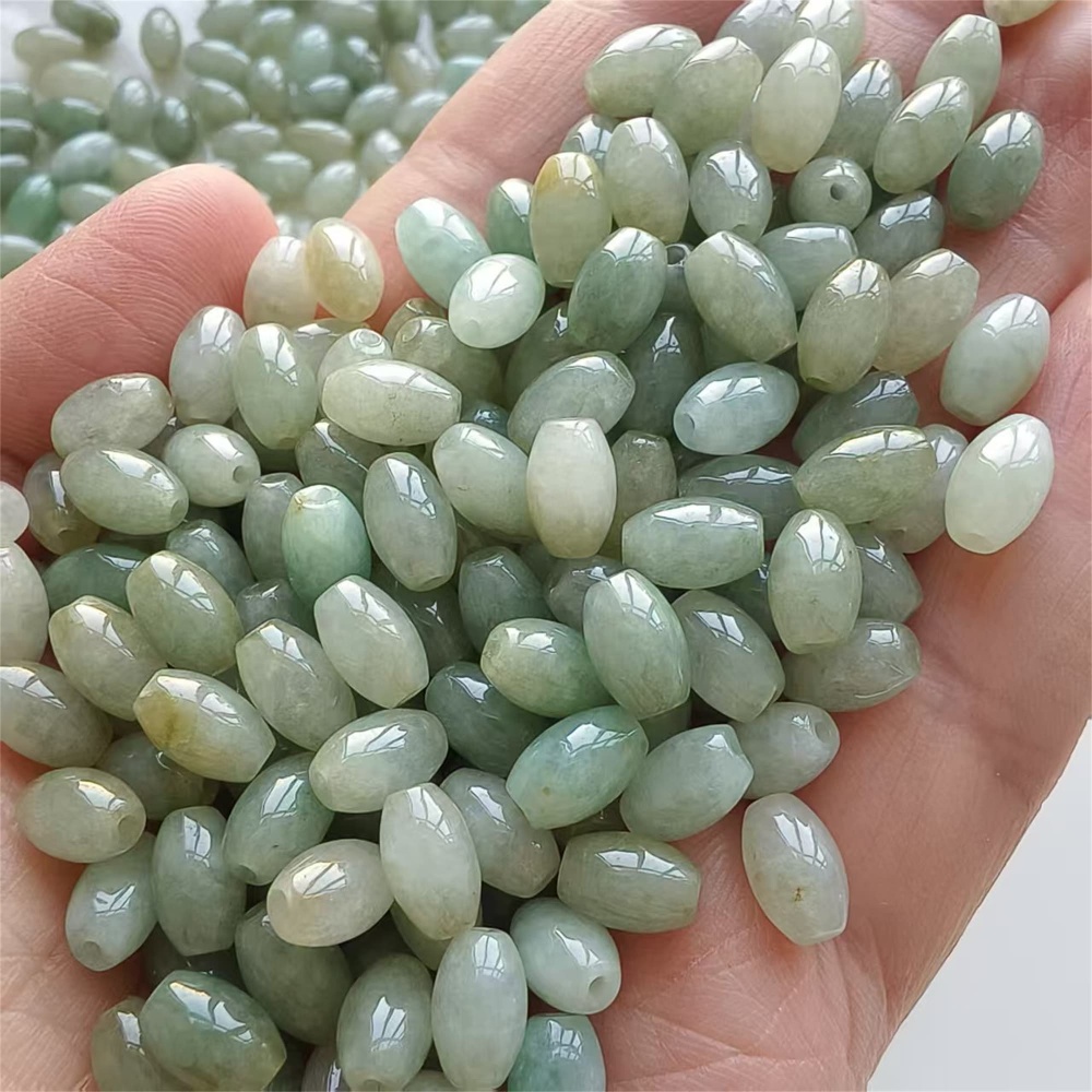 DDP | 30pcs 9X5mm Natural Certificated Type A Burmese Jadeite Smooth Oval Barrel Beads,Burma Jadeite Loose Beads,DIY Jewelry Supplies
