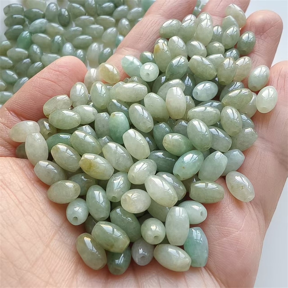 DDP | 30pcs 9X5mm Natural Certificated Type A Burmese Jadeite Smooth Oval Barrel Beads,Burma Jadeite Loose Beads,DIY Jewelry Supplies