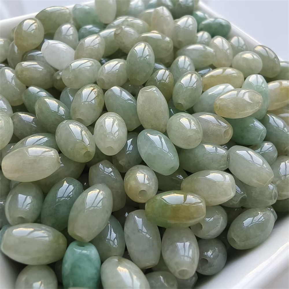 DDP | 30pcs 9X5mm Natural Certificated Type A Burmese Jadeite Smooth Oval Barrel Beads,Burma Jadeite Loose Beads,DIY Jewelry Supplies