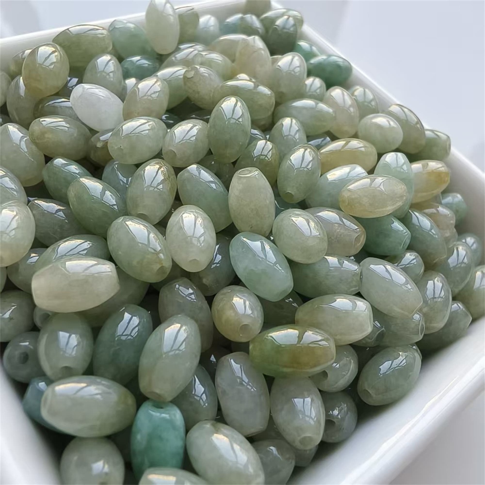 DDP | 30pcs 9X5mm Natural Certificated Type A Burmese Jadeite Smooth Oval Barrel Beads,Burma Jadeite Loose Beads,DIY Jewelry Supplies