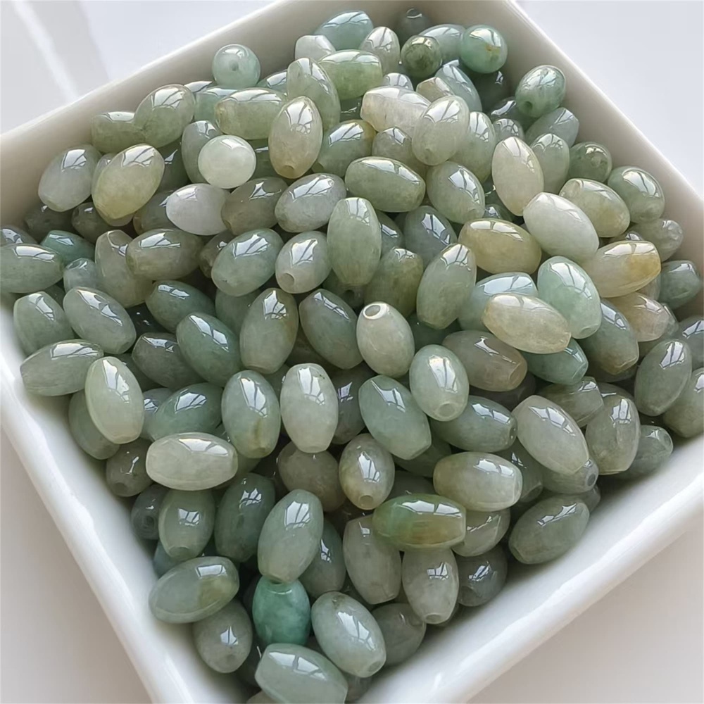 DDP | 30pcs 9X5mm Natural Certificated Type A Burmese Jadeite Smooth Oval Barrel Beads,Burma Jadeite Loose Beads,DIY Jewelry Supplies