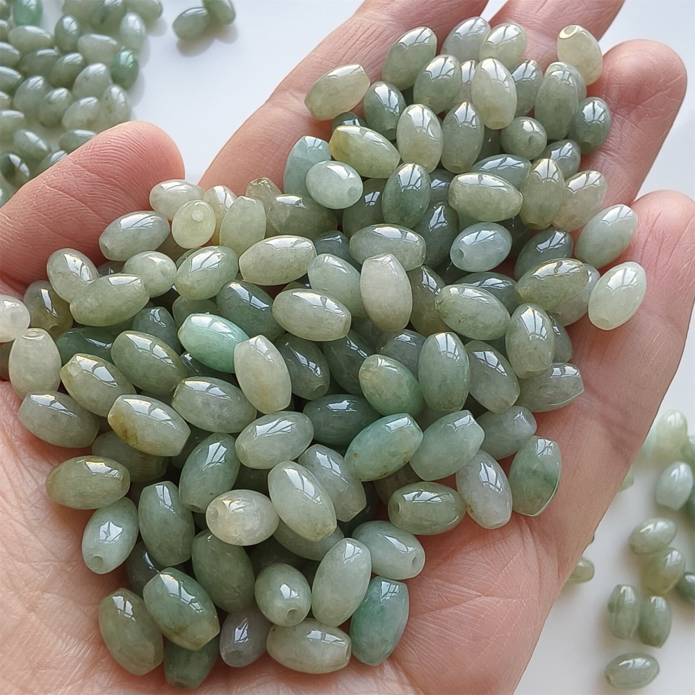 DDP | 30pcs 9X5mm Natural Certificated Type A Burmese Jadeite Smooth Oval Barrel Beads,Burma Jadeite Loose Beads,DIY Jewelry Supplies