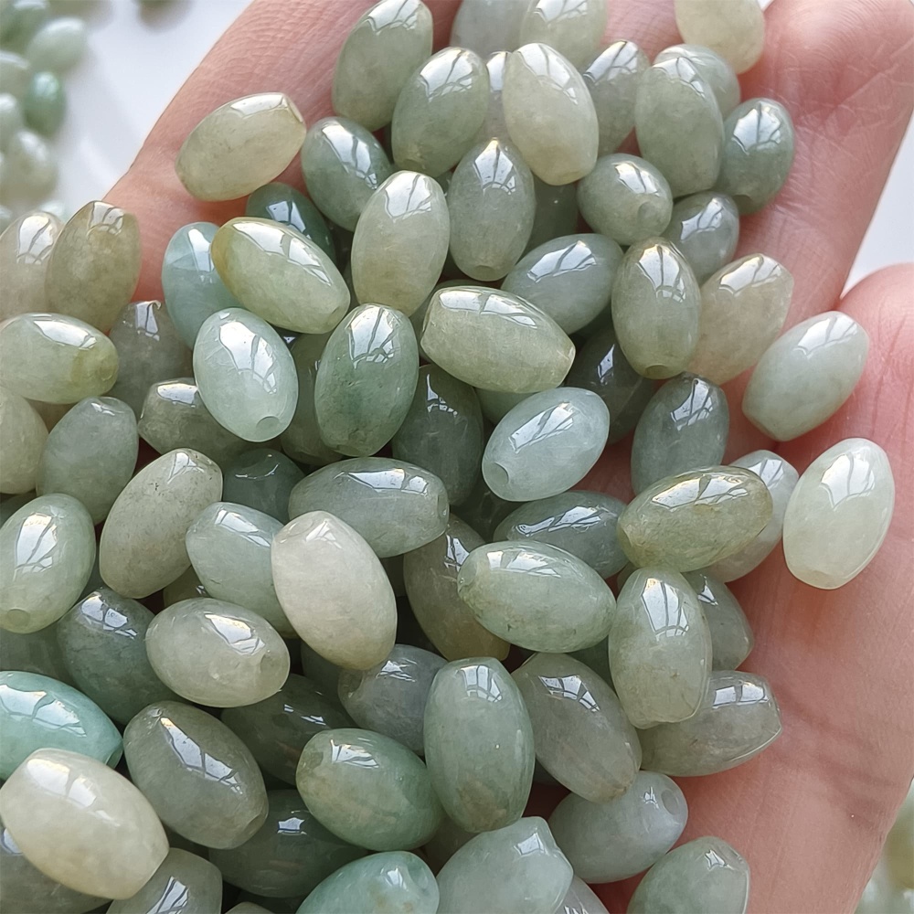DDP | 30pcs 9X5mm Natural Certificated Type A Burmese Jadeite Smooth Oval Barrel Beads,Burma Jadeite Loose Beads,DIY Jewelry Supplies