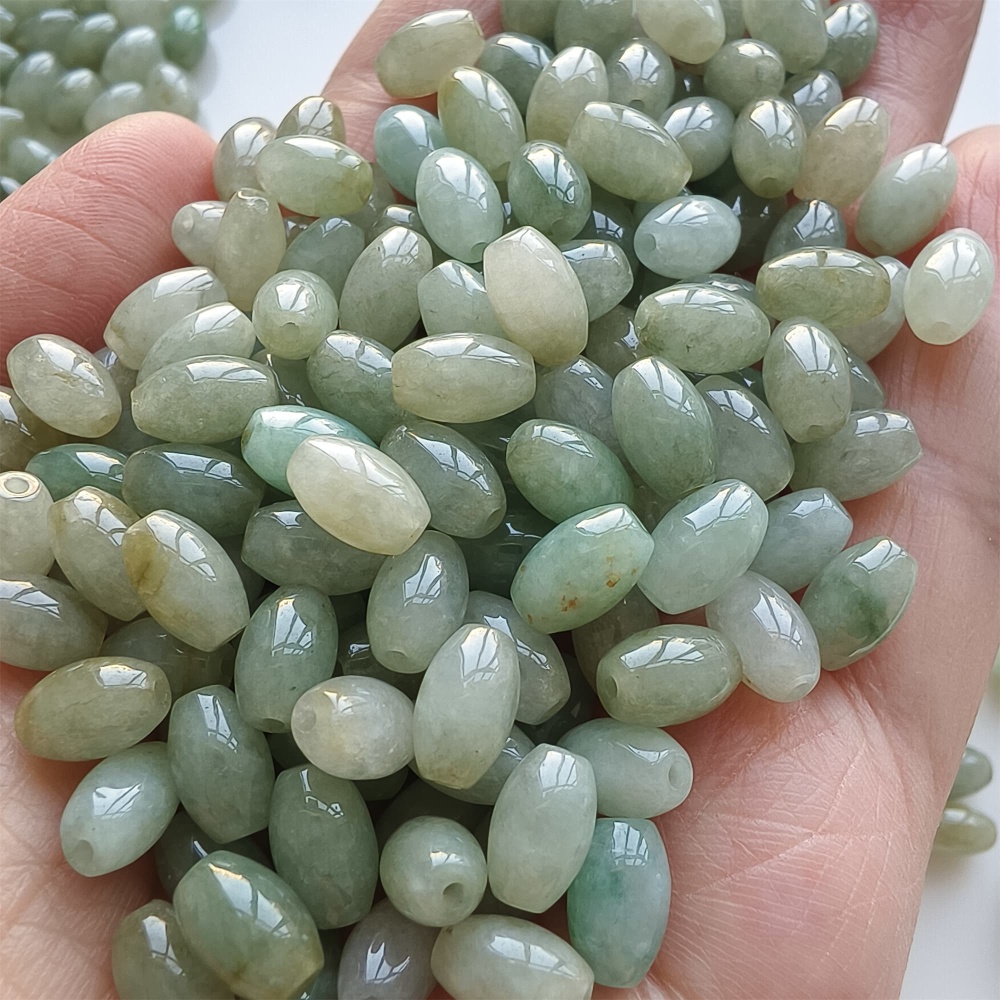 DDP | 30pcs 9X5mm Natural Certificated Type A Burmese Jadeite Smooth Oval Barrel Beads,Burma Jadeite Loose Beads,DIY Jewelry Supplies
