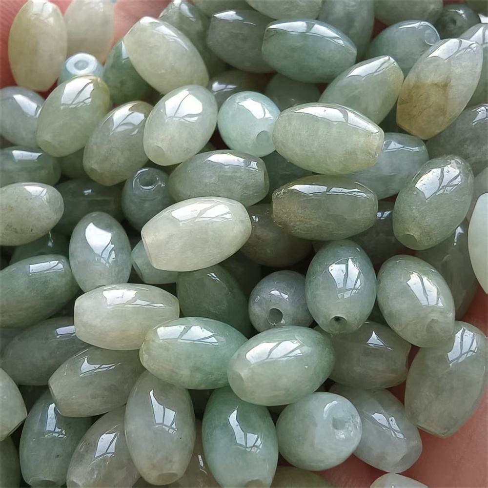 DDP | 30pcs 9X5mm Natural Certificated Type A Burmese Jadeite Smooth Oval Barrel Beads,Burma Jadeite Loose Beads,DIY Jewelry Supplies