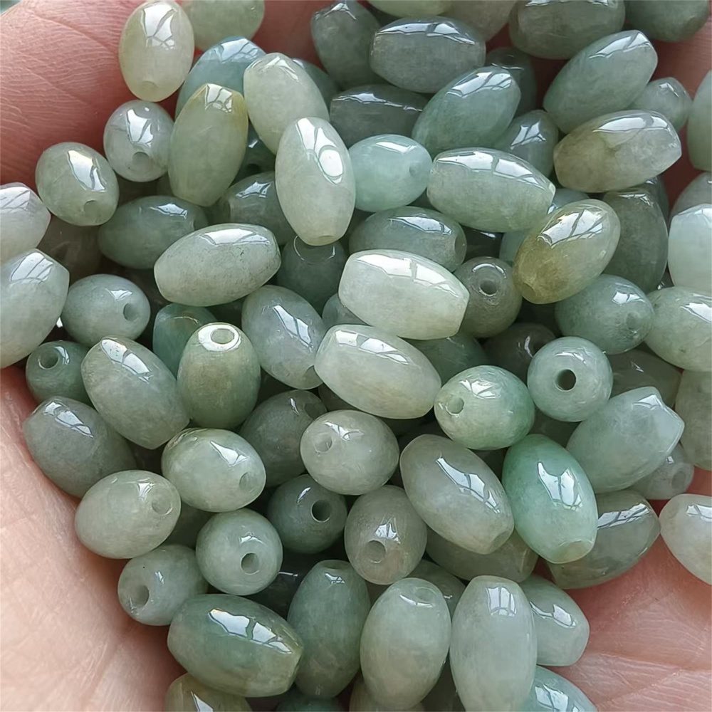 DDP | 30pcs 9X5mm Natural Certificated Type A Burmese Jadeite Smooth Oval Barrel Beads,Burma Jadeite Loose Beads,DIY Jewelry Supplies