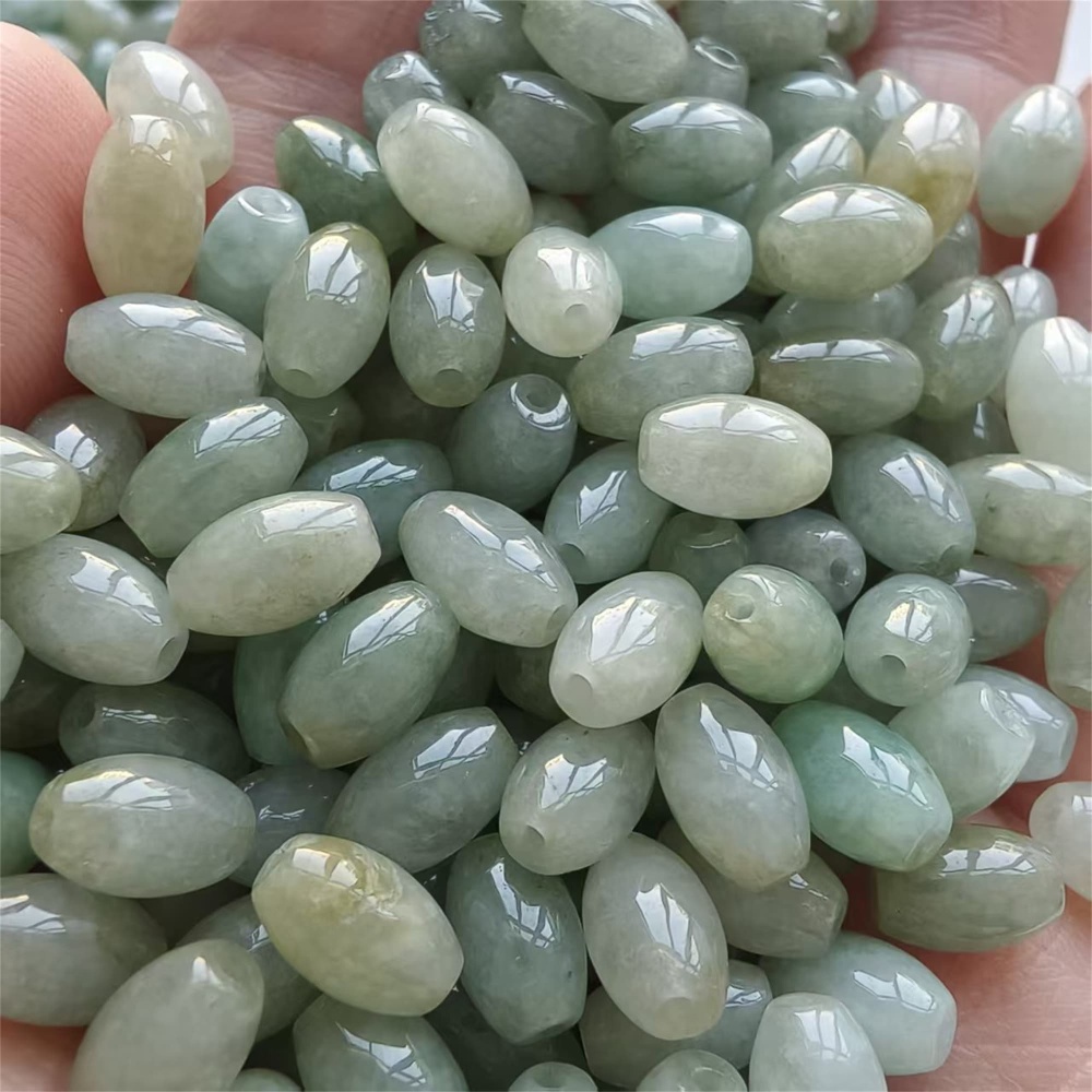 DDP | 30pcs 9X5mm Natural Certificated Type A Burmese Jadeite Smooth Oval Barrel Beads,Burma Jadeite Loose Beads,DIY Jewelry Supplies