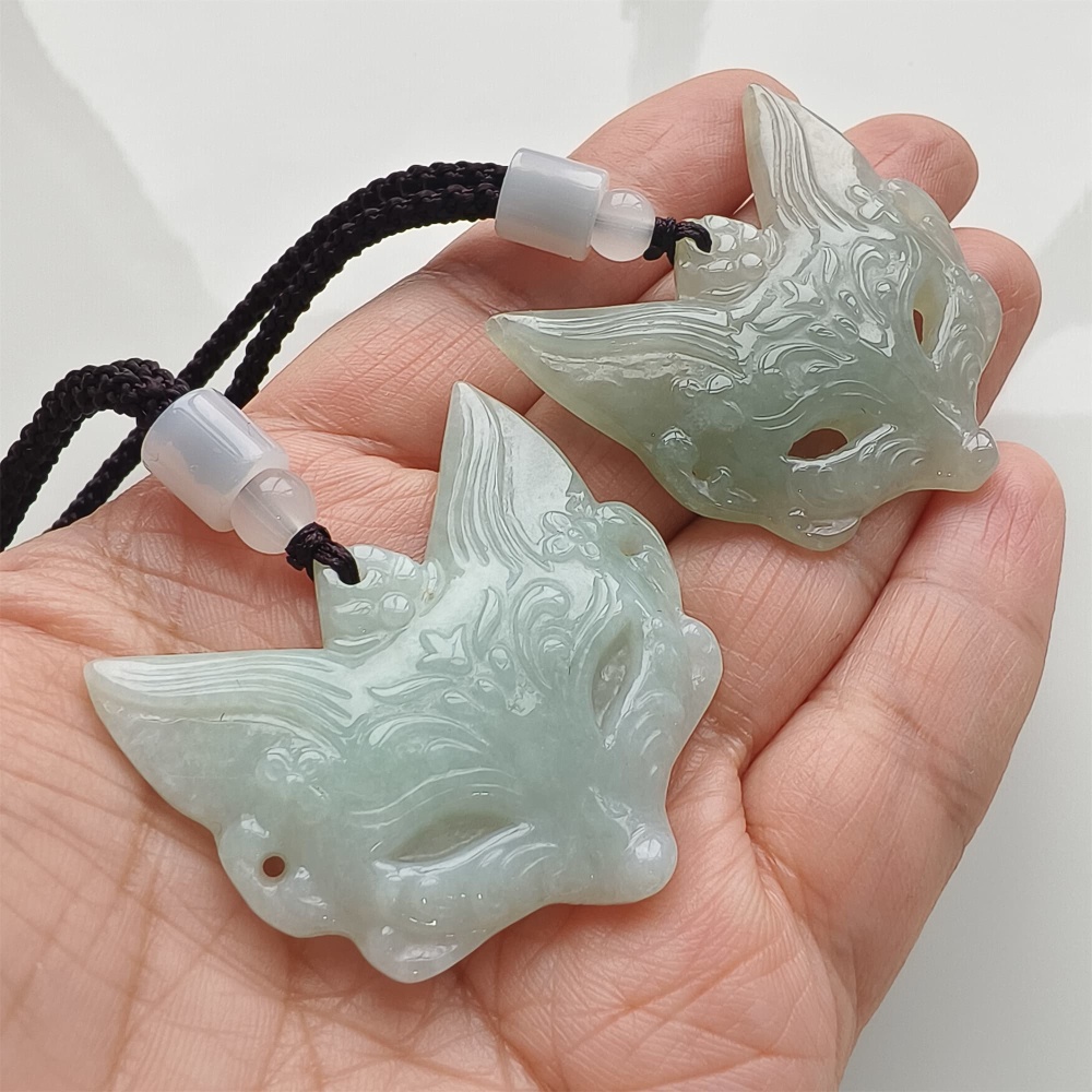DDP | 40.5X41X5.5mm Natural Certificated Type A Light Green Burmese Jadeite Fox Pendant,Amulet Pendant,DIY Jewelry Supplies
