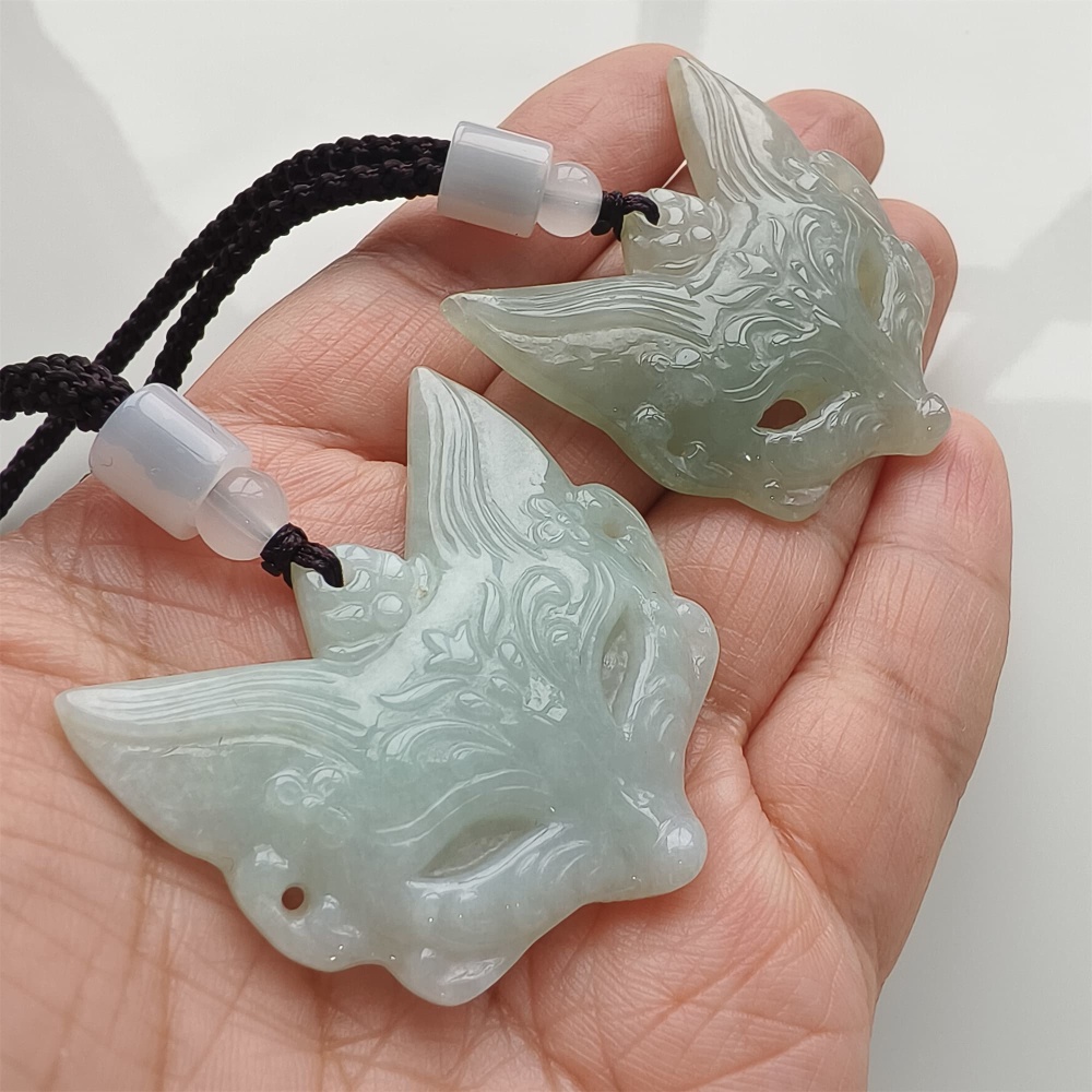 DDP | 40.5X41X5.5mm Natural Certificated Type A Light Green Burmese Jadeite Fox Pendant,Amulet Pendant,DIY Jewelry Supplies
