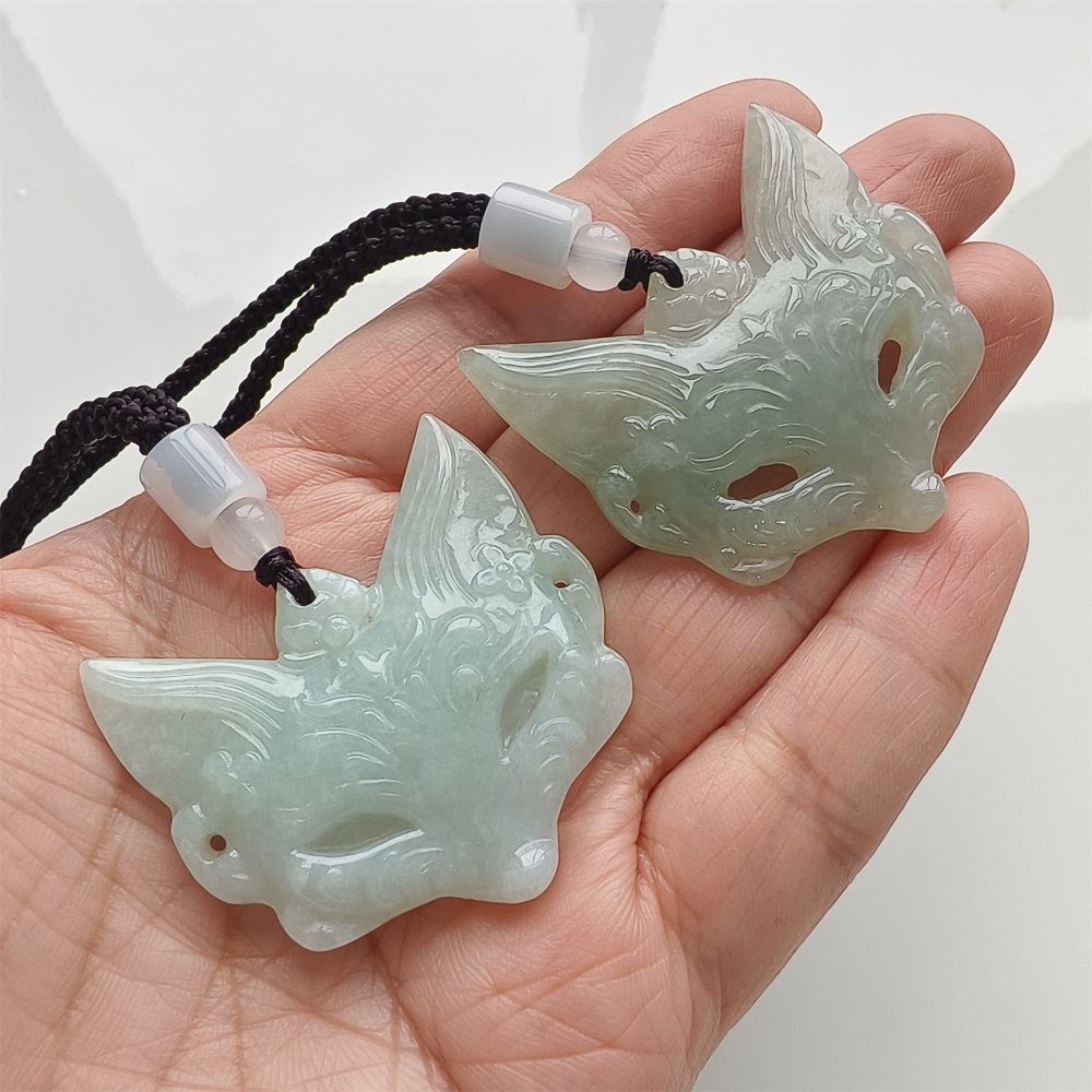 DDP | 40.5X41X5.5mm Natural Certificated Type A Light Green Burmese Jadeite Fox Pendant,Amulet Pendant,DIY Jewelry Supplies